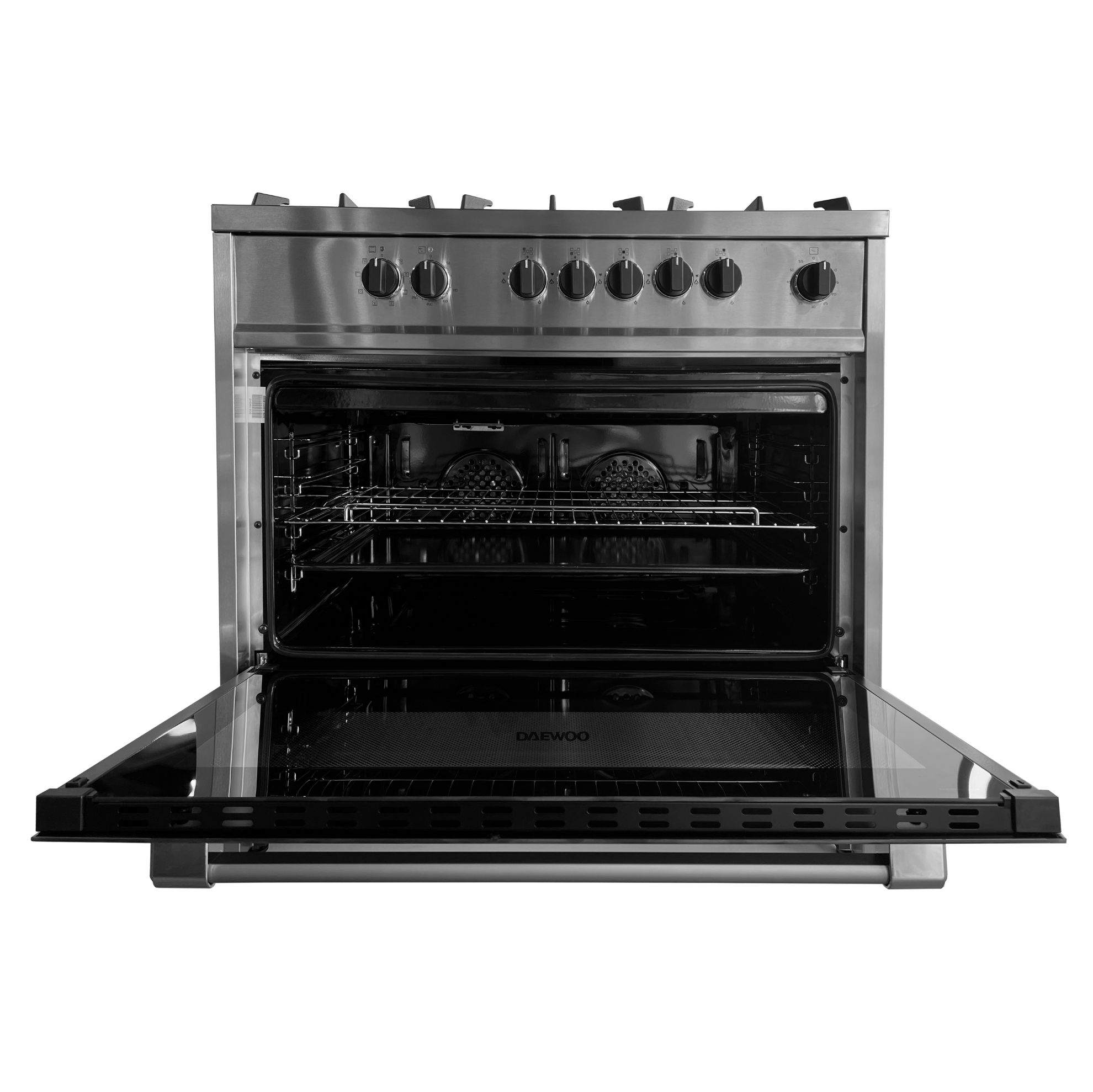 Picture of DAEWOO 5 Burner Multifunction Gas Cooker 90X60CM, Top gas, Bottom Electric Oven with 2 Convection Fans 1 Cooling Fan, Removable glass door, Cast iron grid, Made in Portugal, DGES965HE- 1Year Warranty