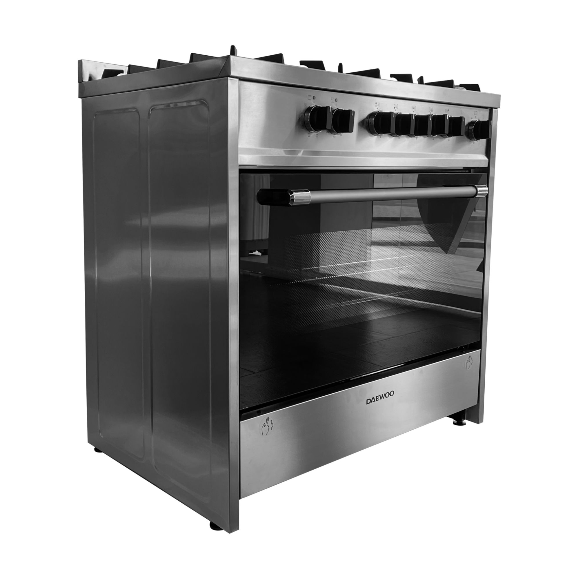 Picture of DAEWOO 5 Burner Multifunction Gas Cooker 90X60CM, Top gas, Bottom Electric Oven with 2 Convection Fans 1 Cooling Fan, Removable glass door, Cast iron grid, Made in Portugal, DGES965HE- 1Year Warranty