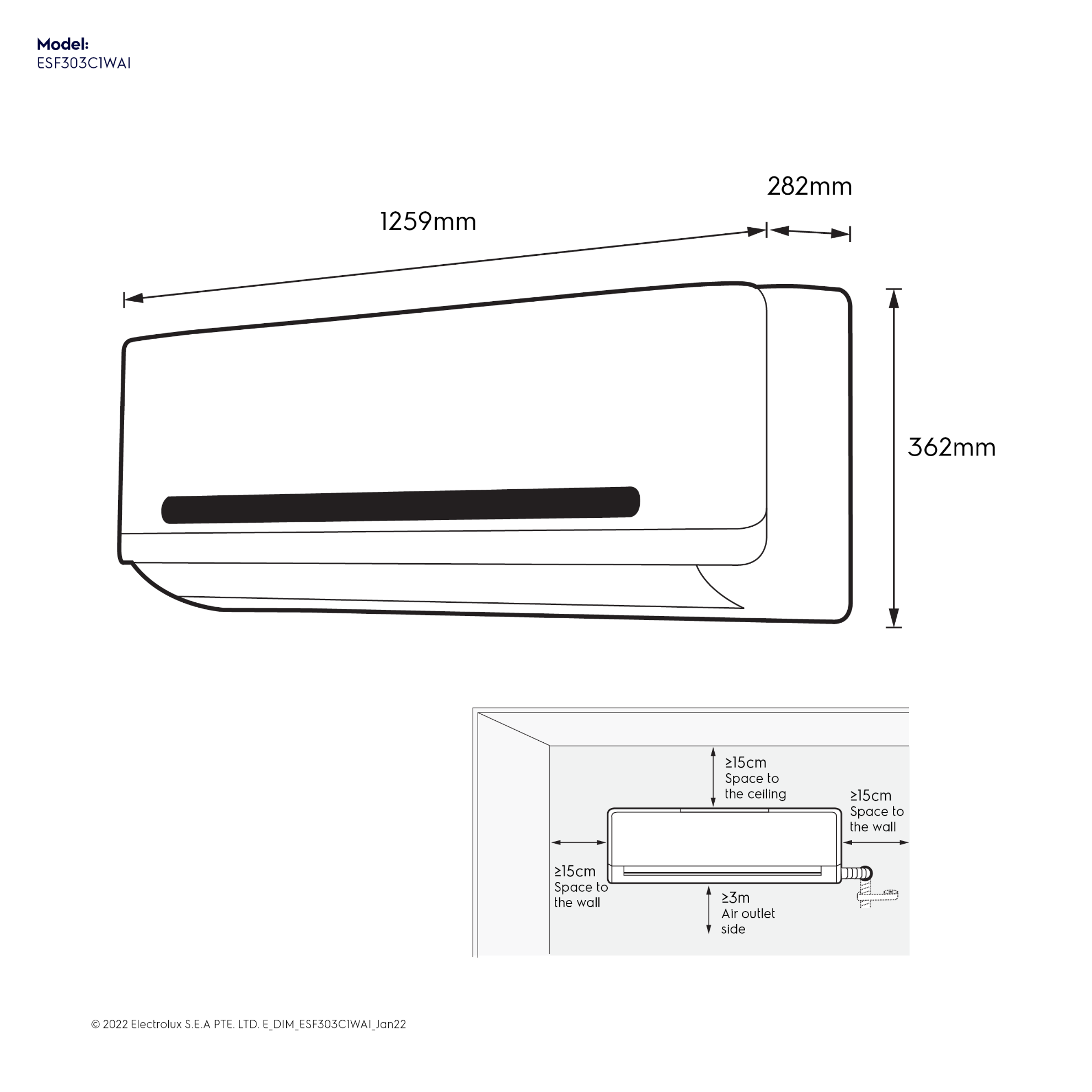 Picture of Electrolux  - ESF303C1WAI -  2.5 Ton |Rotary Compressor | Wall Split AC 